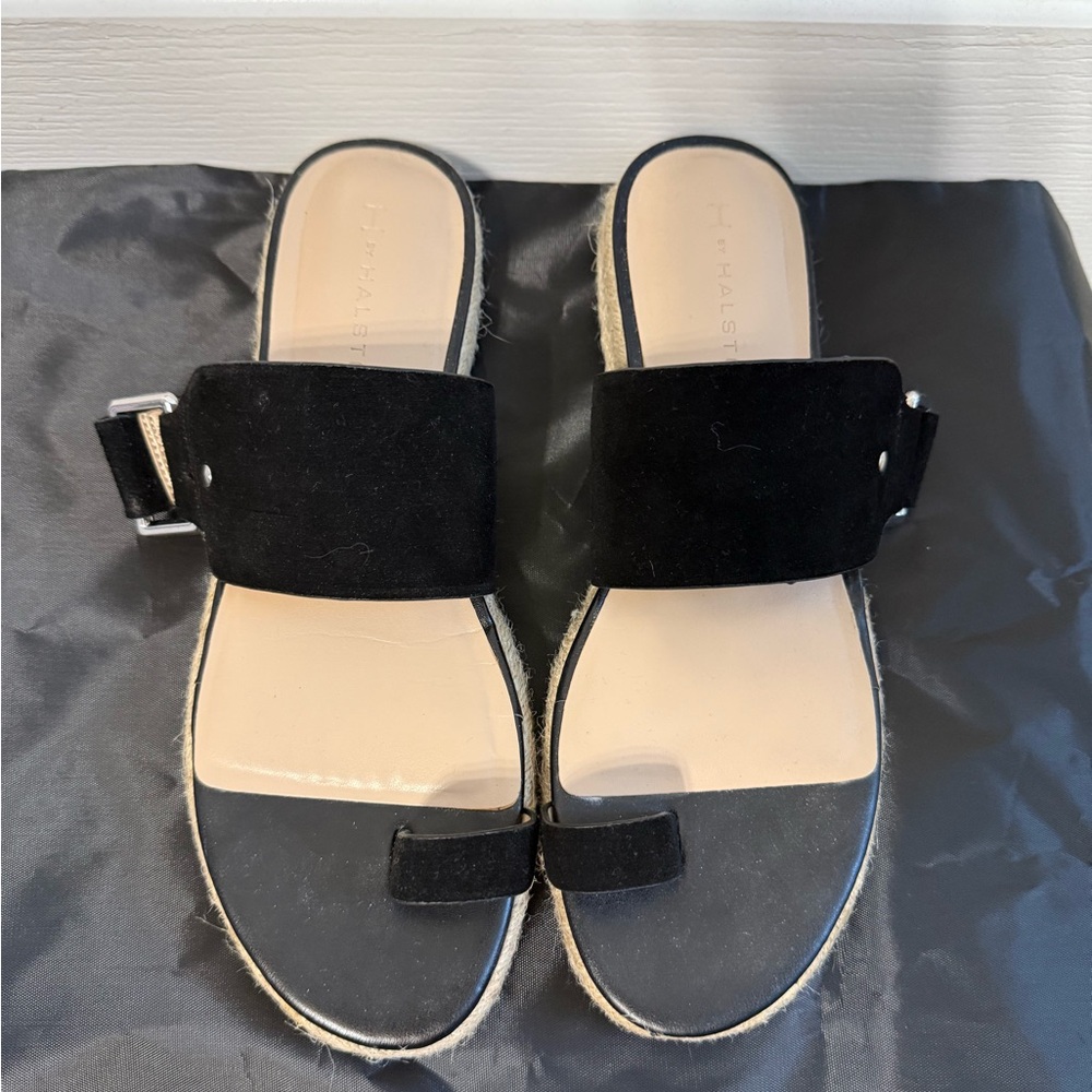 H by Halston Black Suede Savannah Slide Sandals 9 NEW